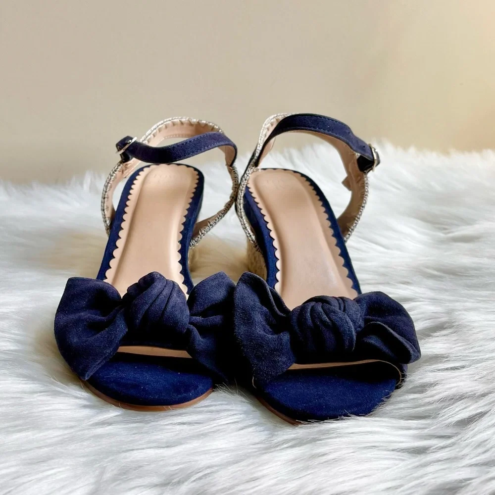 Crown & Ivy Leila Leather Suede Bow Espadrille Sandals